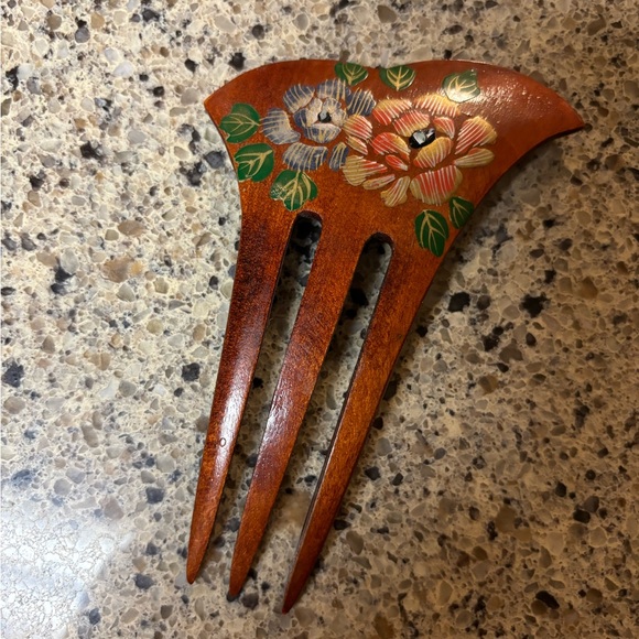 Hand Painted Rose Violet Wood Hair Comb Vintage Accessory Granny Core - Picture 7 of 9